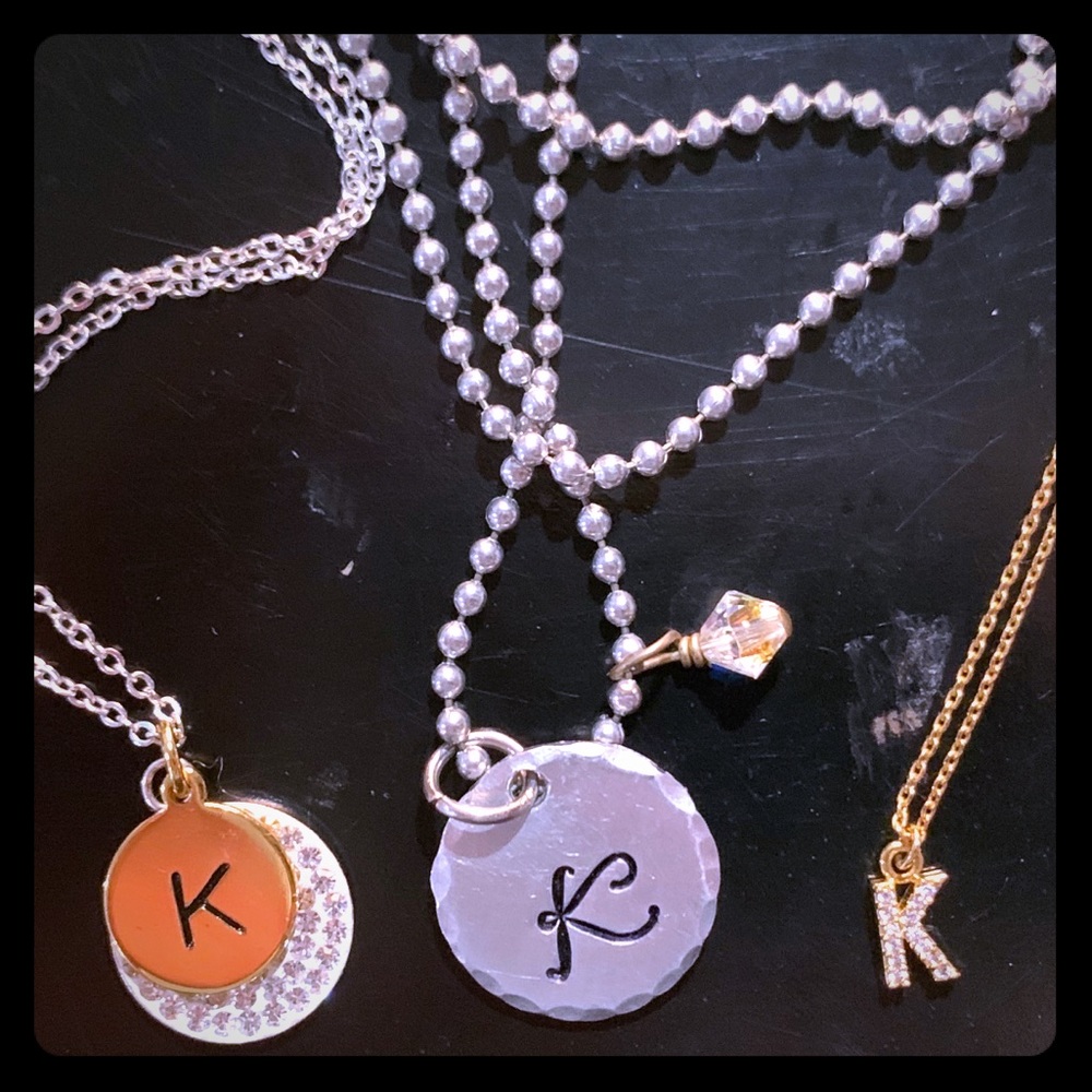 3 “K” initial pendant necklaces!